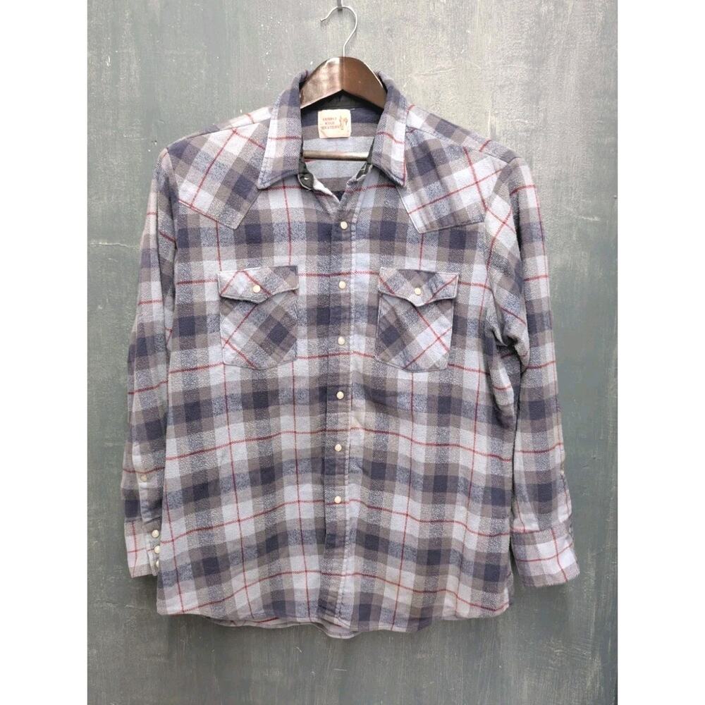 Saddle King Heavyweight Flannel Shirt Mens Western Pearl Snap Rodeo Size XL